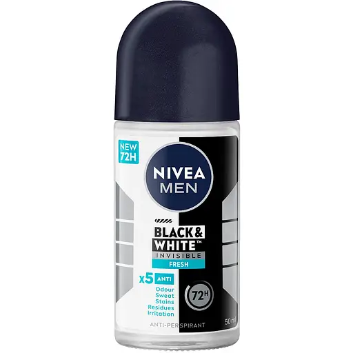Антиперспірант NIVEA MEN Чорне та Біле невидимий: свіжий кульковий 50 мл - фото 1