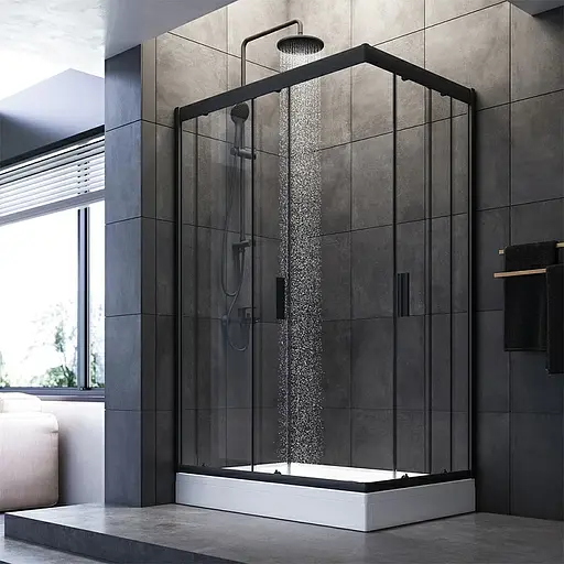 Душевая кабина Am.Pm Gem Twin Slide 120x80 см стекло прозрачное black matt W90UG-404-120280-BT, Черный матовый, Универсальная, прозрачная - фото 3