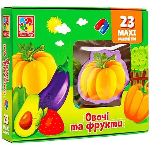 Набір магнітів Vladi Toys Maxi Овочі та фрукти  23 шт. VT3106-28