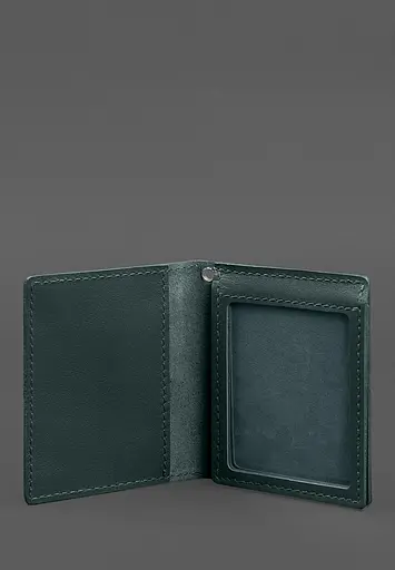 Кожаная обложка для удостоверения офицера ГНСУ (три кармана) зеленая - фото 4