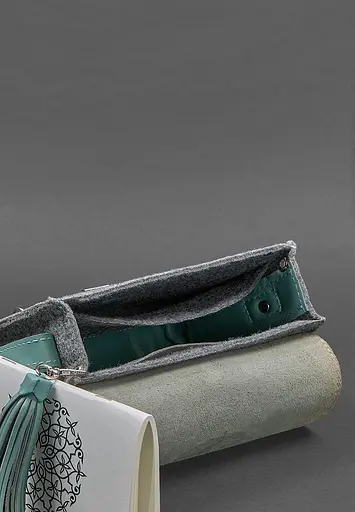 Фетрова жіноча бохо-сумка Лілу з шкіряними бірюзовими вставками - фото 3