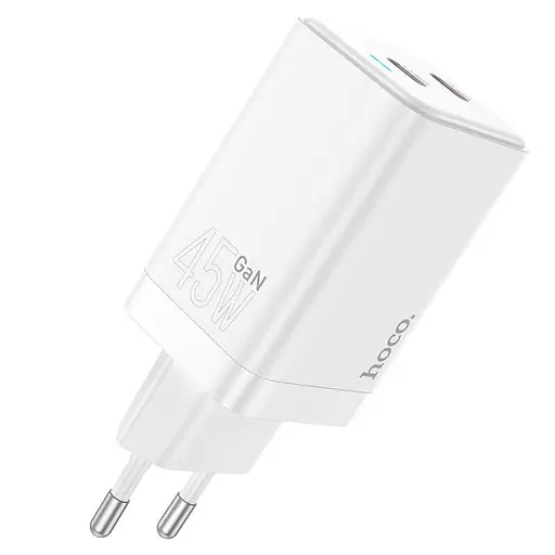 Блок питания зарядный Hoco Starlight N23 2 usb-c 45 W белый - фото 3