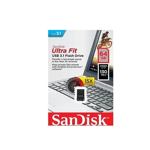 Флеш-накопитель SanDisk USB 3. 1 Ultra Fit 64Gb (130Mb/s) черный - фото 2