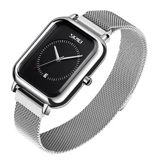 Мужские наручные классические часы Skmei 9207 Серебристые с черным циферблатом