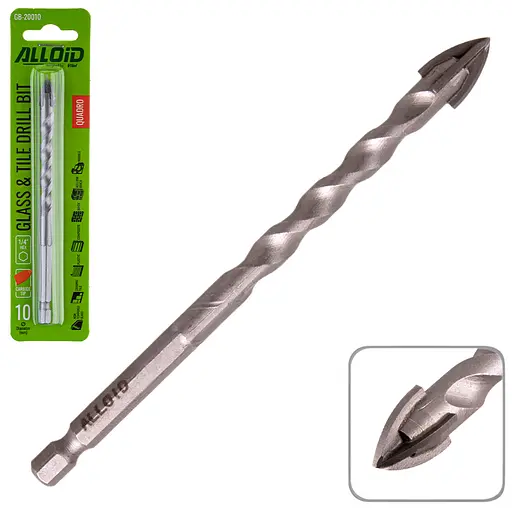 Свердло по склу та кераміці Alloid Building Tools Quadro 10 мм хвостовик HEX 1/4 L= 120 мм (GB-20010) - фото 2