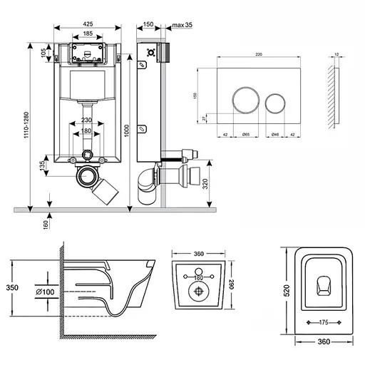 Набір Q-tap інсталяція 3 в 1 Nest QT0133M425 з панеллю змиву круглою QT0111M11111SAT + унітаз з сидінням Crow QT05335170W - фото 8
