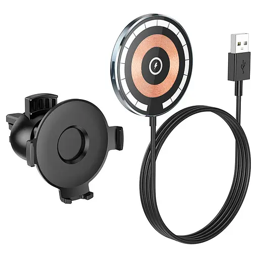 Автодержатель с БЗУ Hoco CW42 магнитный Black - фото 2