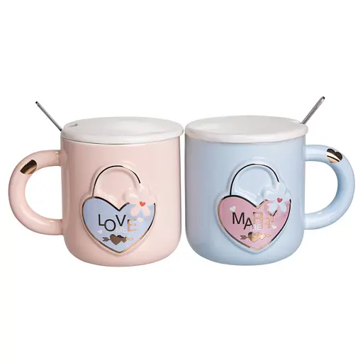 Парні чашки порцелянові Lovers' Lock 400 мл з ложками FM-32 - фото 3