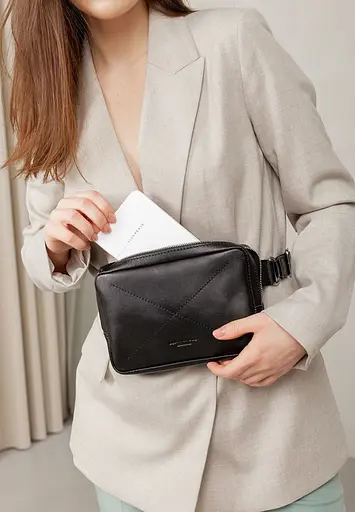 Шкіряна поясна сумка Dropbag Minі чорна - фото 7