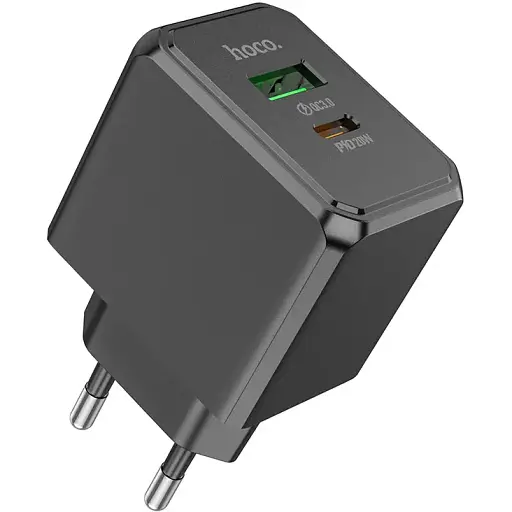 Мережевий зарядний пристрій Hoco CS14A Ocean PD20W+QC3.0 charger(EU) Чорний - фото 1