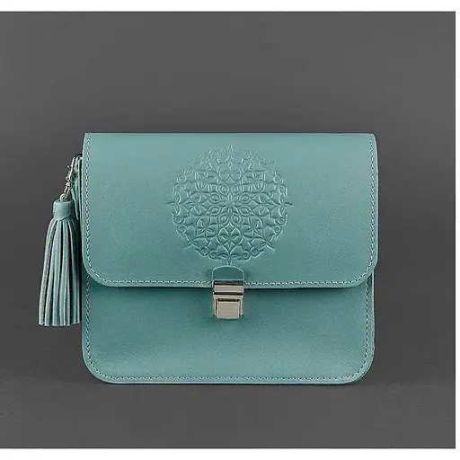 Шкіряна жіноча бохо-сумка Лілу бірюзова - фото 1