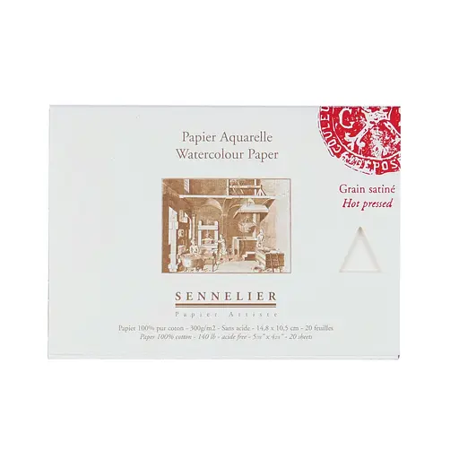 Склейка для акварели Sennelier, 20 листов, горячее прессование, 300 г/м, (A6) 14,8x10,5 см