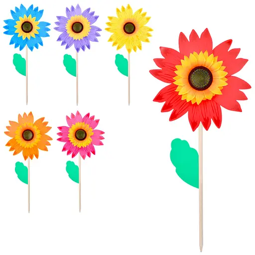 Ветряная вертушка, цветок, диаметр 30 см, палочка 50 см (деревянная), 30x30x2 см - фото 2