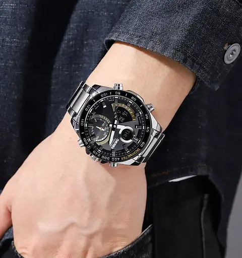 Мужские часы Skmei 1889 на браслете (Серебристые с черным циферблатом) - фото 6