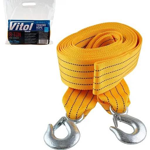Трос буксирувальний Vitol ТР-119-8-1 стрічка 8 тонн 75 мм х 6 м помаранчевий (ТР-119-8-1) - фото 3