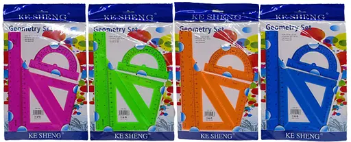 Набір лінійок 4 шт (лінійка 20 см, 2 трикутники, транспортир) пластик (В асортименті) - фото 2