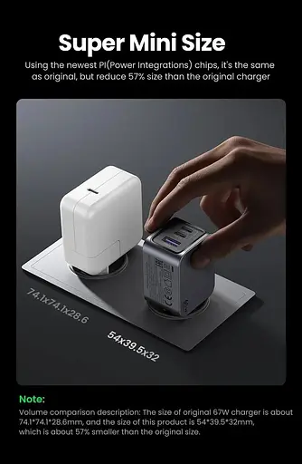 Зарядний адаптер блок Ugreen CD381 Nexode Pro 65 W 3 порти 2C1A (UGR-25261) - фото 4