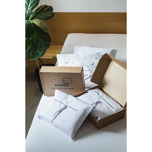 Комплект постільної білизни Ecotton Premium євро перкаль вишивка з графітовим кантом (25141) - фото 10