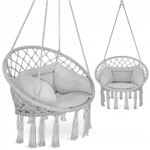 Крісло-гойдалка 4FIZJO Boho Dream 80 см з подушкою, підвісна, плетена Grey (P-5905973404532) - фото 2
