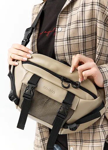 Большая женская поясная сумка бананка Sambag DynamicDart серая 38×21×7 см (80411130) - фото 3