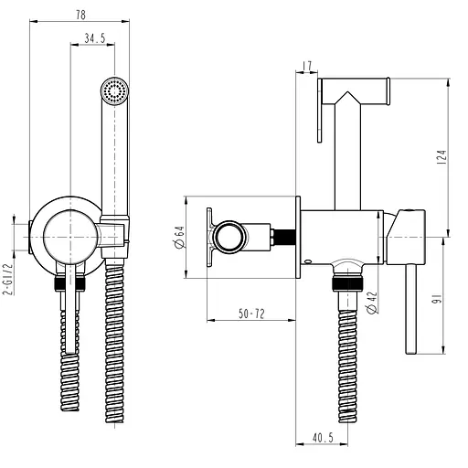 Змішувач гігієнічний TOPAZ LOFT TLF 32106-H39-C латунний моноблок для ванної з душовим шлангом і кріпленням - фото 3