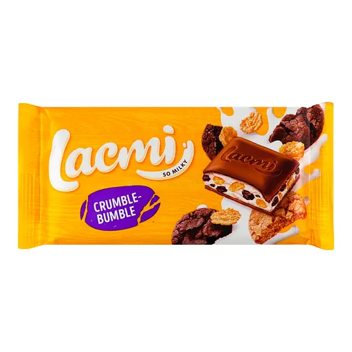 Шоколад Roshen Lacmi Crumble-Bumble молочний з молочною начинкою, кукурудзяними пластівцями та печивом 90 г