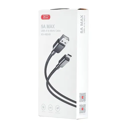 Кабель XO NB249 5A Android PVC Shiny Colorful Micro Data Cable Чорний - фото 2
