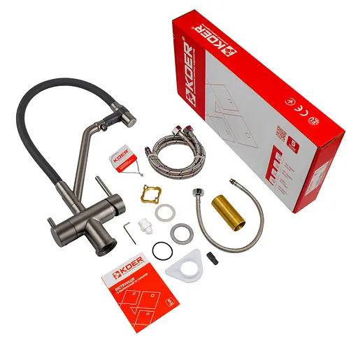 Смеситель для кухни на две воды с гибким изливом Koer KB-72006-07 KR3382 Графит - фото 4