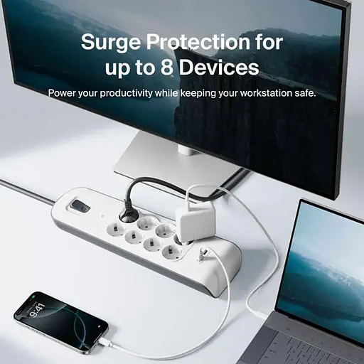 Сетевой фильтр 8хТип F, 3x1,5 мм², 16 А, 2xUSB-A 2,4 А, с защитой от перенапряжения, 2 м, белый (BSV804VF2M-V2) - фото 6