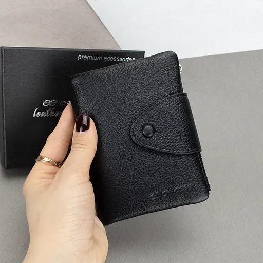 Гаманець жіночий шкіряний De Esse 14057-GD01 маленький чорний - фото 5