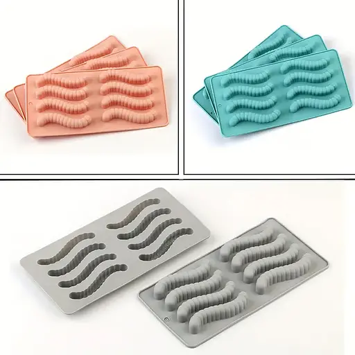 Силиконовая форма для приготовления жевательного мармелада в виде червячков на 6 червяков, Kitchen Master Бирюзовый 87326 - фото 3