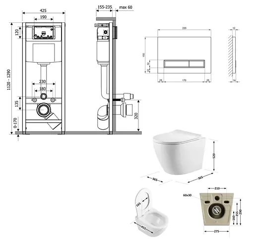 Набір Q-tap Nest 4 в 1 підвісний унітаз Robin Ultra Quiet 520x365x365 + комплект інсталяції QT13332381AW47504 - фото 8