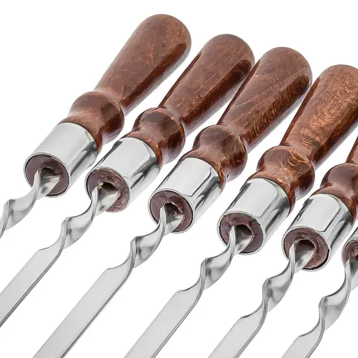 Набор шампуров из пищевой нержавеющей стали 62 см с деревянной лакированной ручкой (толщина 2 мм) 6 штук, Woodly 87495 - фото 5