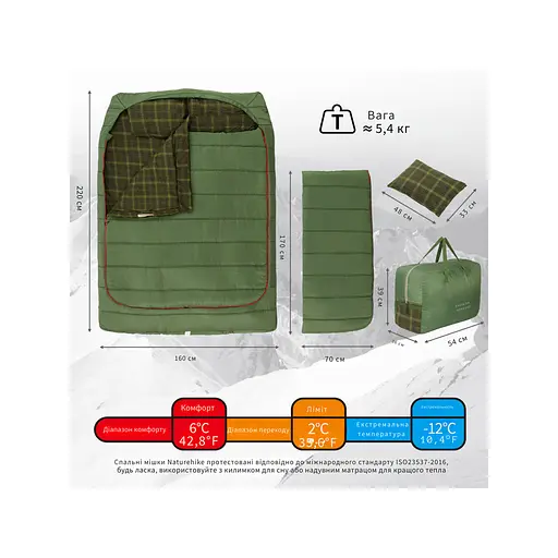 Спальний мішок двомісний Naturehike CNK2350WS019 із подушками (Зелений) - фото 10
