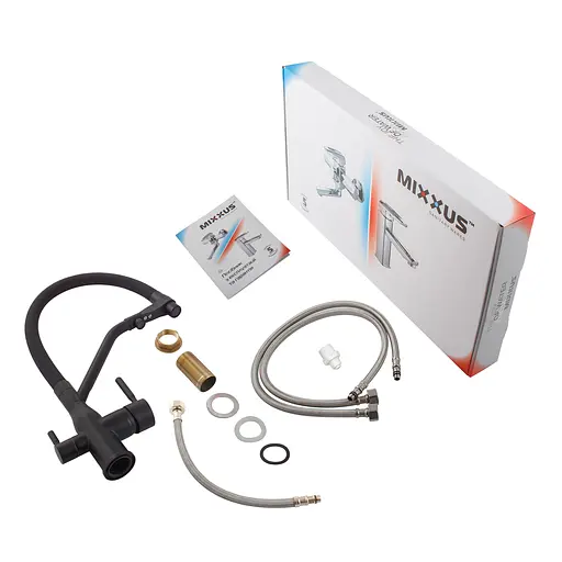 Змішувач для кухні Mixxus Premium Gravity 021 Black з гнучким виливом MI6978 Чорний матовий - фото 6