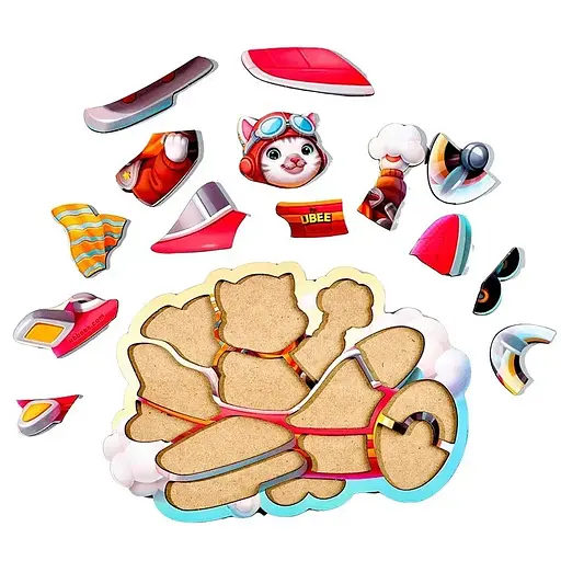 Деревяний контурний пазл Котик пілот (ПСД281) PSD281