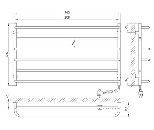Электрический полотенцесушитель Laris Зебра Практик ЧК6 1000x600 Э 77700082 - фото 4