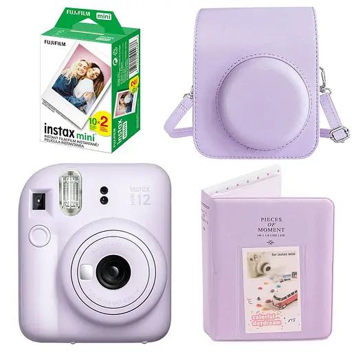 Набор камера Fujifilm Instax Mini 12, Фотобумага 20шт, Чехол, Фотоальбом 64 фото Фиолетовый - фото 1
