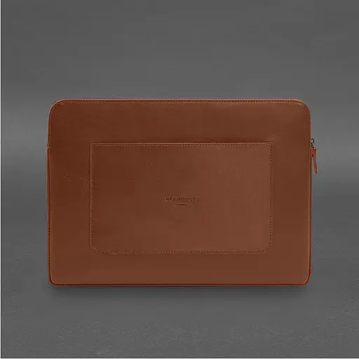 Кожаный чехол BlankNote для ноутбука на молнии с хлястиком и карманом Светло-коричневый - фото 7