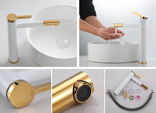 Смеситель для умывальника Rea Smart white gold высокий REA-B8400 Белый - фото 4