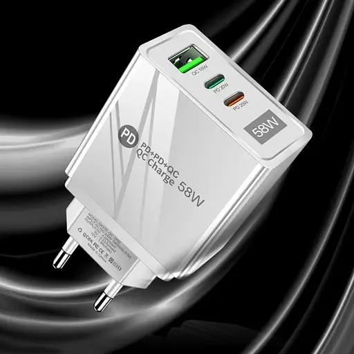 Зарядний пристрій Mirrow USB 2-Type-C Super Charge/Quick Charge 3.0 PD 58W White (ЗЗ050841) - фото 3