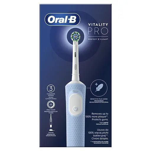 Набор: зубчатая щетка Оral-B Vitality Pro Protect X Clean D103 Blue + зубная паста Oral-B Pro-Science Восстановление эмали Деликатное отбеливание 75 мл - фото 5