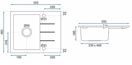 Кухонна мийка гранітна Rea North black metalic ZLE-00126, Чорний - фото 9