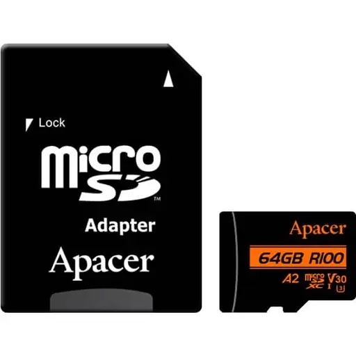 Карта памяти Apacer 64GB microSDXC UHS-I/U3 Class 10 + SD адаптер (AP64GMCSX10U8-R) - фото 1