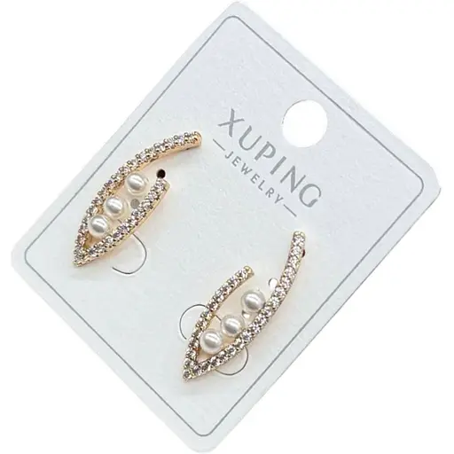 Сережки Xuping з перлинами та доріжкою камінців гіпоалергенне медичне золото - фото 1