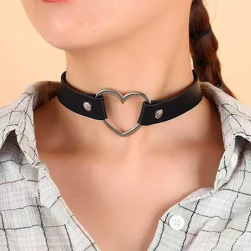 Чокер із серцем у стилі BDSM шкіряний One size K0595-1 - фото 4
