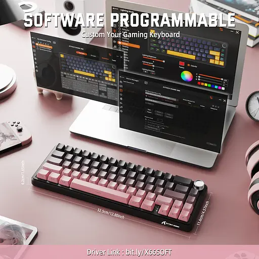 Игровая механическая клавиатура Attack Shark X66 / 60% / Три режима подключения / Strawberry Switch / Pink - фото 9