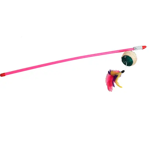 Іграшка для котів Fox Вудка-дражнилка Куля мотузяна з пір'ям  - фото 1