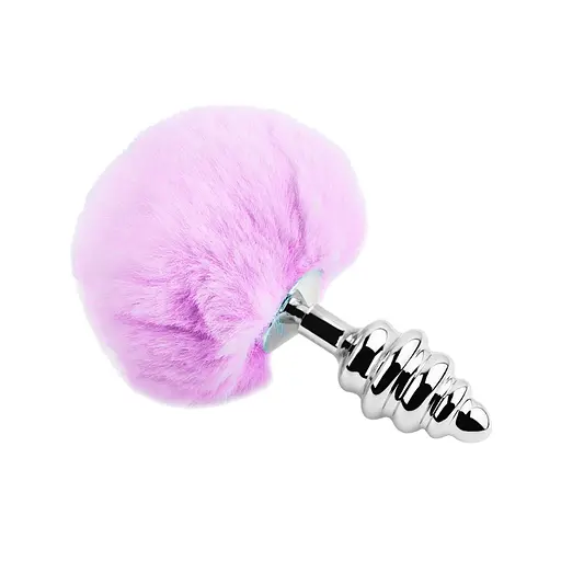 Анальна пробка Alive Anal Pleasure Metal Anal Fluffy Twist Plug L 9 см (бузковий)