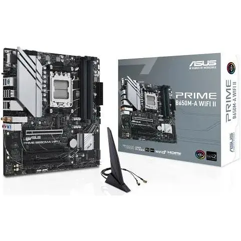 Материнская плата Asus AM5 Prime B650M-A WIFI II, B650, 4xDDR5, Int.Video (CPU), 4xSATA3, 2xM.2, 3xPCI-E 4.0 16x, Realtek 7.1, Realtek 2.5Gb, WiFi 6, Bluetooth 5.2, 6xUSB3.2/6xUSB2.0, VGA/HDMI/DP, MicroATX - фото 2